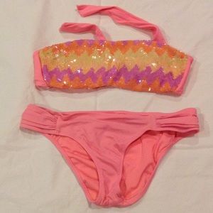 Victoria's Secret coral sequined chevron bikini